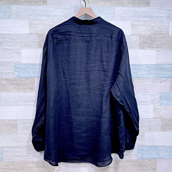 Baird McNutt Murano 100% Irish Linen Notch Collar Shirt Black Mens 3XB 3X Big - Picture 3 of 6